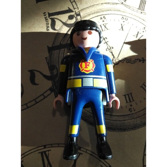 1997 Playmobil Geobra Figure Fireman Blue Uniform - Picture 1 of 3